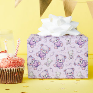 Süßer lila Liebear und Herzen nahtloses Muster Geschenkpapier