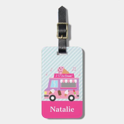 Süßer lila rosa Eiscreme-LKW für Mädchen Gepäckanhänger (Vorderseite vertikal)