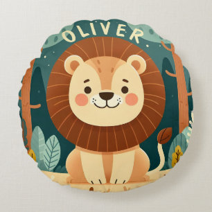 Süßer Löwe im Wald Personalisiert Rundes Kissen
