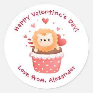 Süßer Löwe in Cupcake, individuelles Valentinstags Runder Aufkleber