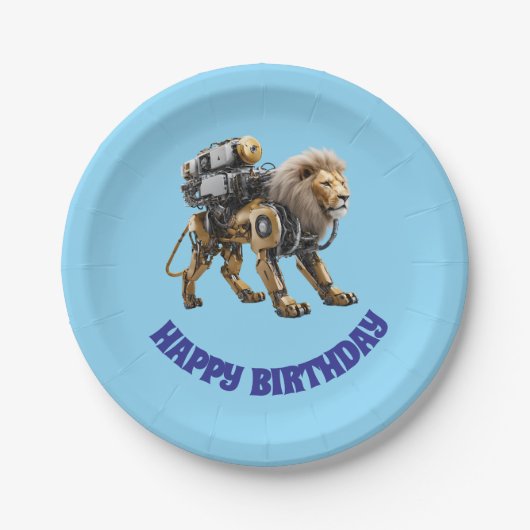 Süßer Löwe Roboter Geburtstag Pappteller (Vorderseite)