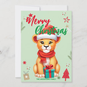 Süßer Löwe Santa Weihnachtsfeiertag Familienname Feiertagskarte