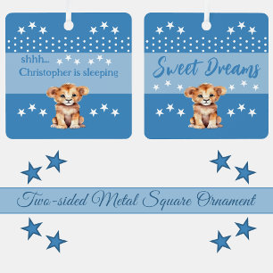 Süßer Löwe shhh Name einfügen schläft blau Ornament Aus Metall