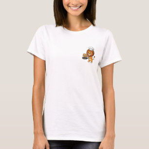 Süßer Löwenkoch-Charakter mit Pfannkuchen und Brat T-Shirt