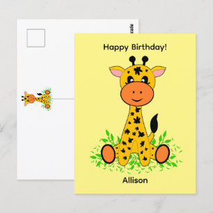 Süßer lustiger Baby-Giraffe zum Geburtstag   Postkarte
