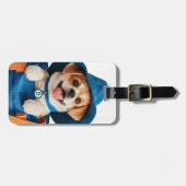 Süßer lustiger blauer Hut glücklicher Hund Gepäckanhänger (Vorderseite horizontal)