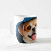 Süßer lustiger blauer Hut glücklicher Hund Kaffeetasse (Vorderseite Links)
