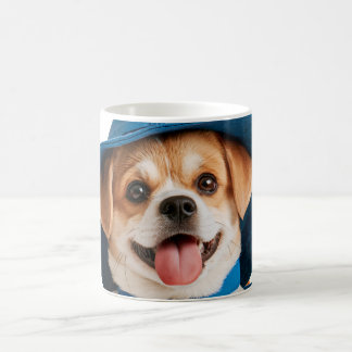 Süßer lustiger blauer Hut glücklicher Hund Kaffeetasse