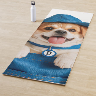 Süßer lustiger blauer Hut glücklicher Hund Yogamatte