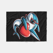 Süßer lustiger cooler Hai Dabbing Herz Valentinsta Fleecedecke (Vorderseite (Horizontal))