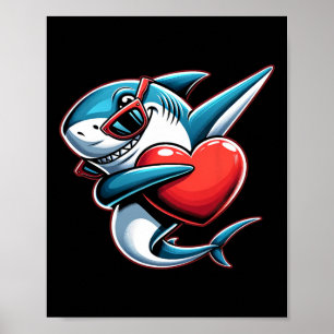 Süßer lustiger cooler Hai Dabbing Herz Valentinsta Poster