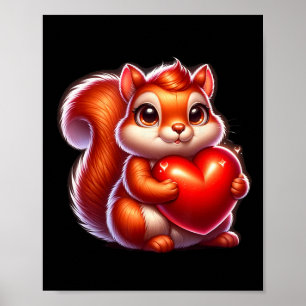 Süßer lustiger Eichhörnchen umarmt Herz Valentinst Poster