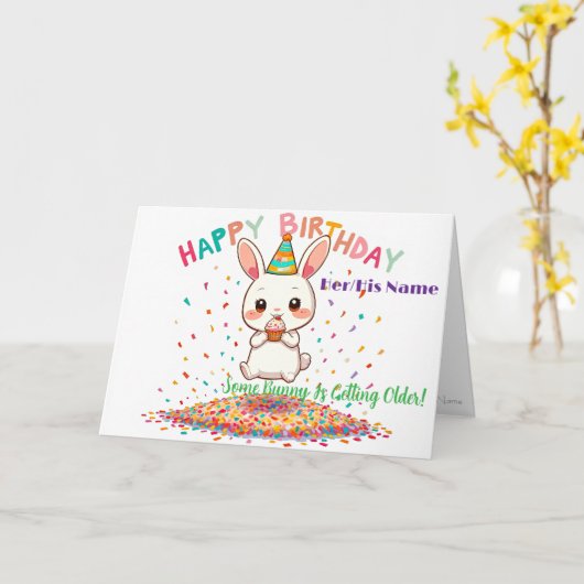 Süßer lustiger Geburtstag mit Cupcake  Karte (Gelbe Blume)