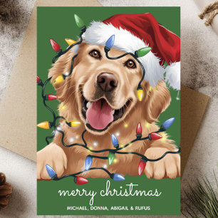 Süßer lustiger Golden Retriever Weihnachtsmannhut Feiertagskarte