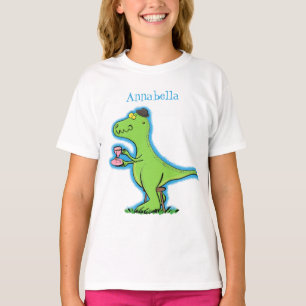 Süßer lustiger grüner T-Rex-Dinosaurier-Cartoon T-Shirt