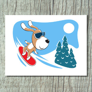 Süßer lustiger Hund Snowboard Wintersport Postkarte
