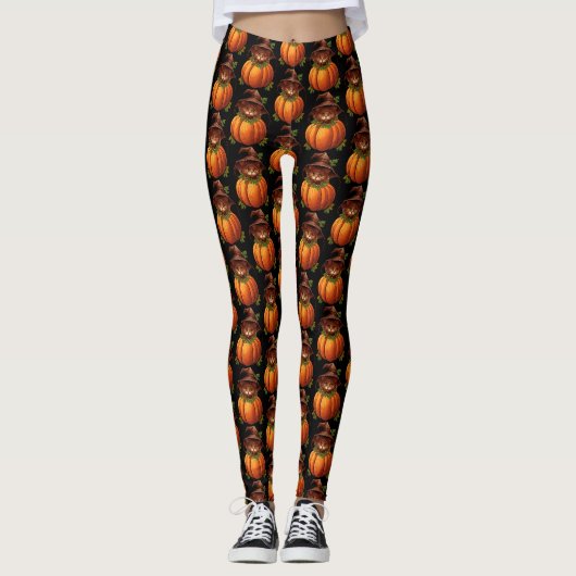 SÜßER LUSTIGER KATZEN-KÜRBIS LEGGINGS (Vorderseite)