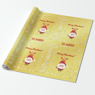Süßer lustiger moderner Rudolf Santa personalisier Geschenkpapier