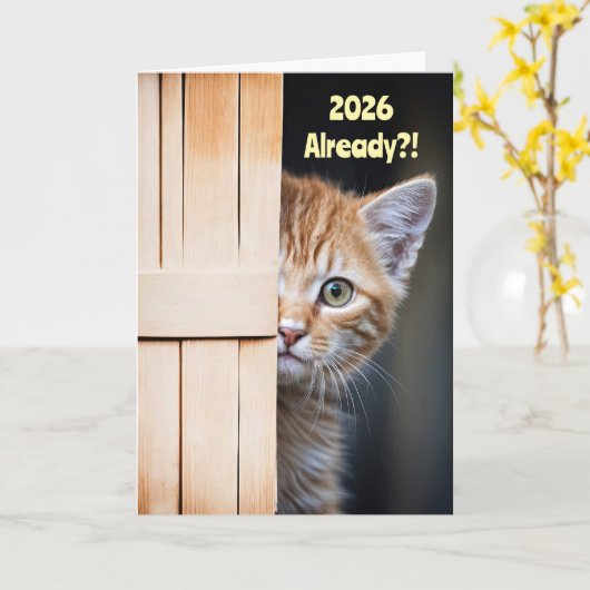 Süßer lustiger Neujahrskater 2026 Ingwer Orange Ki Karte (Gelbe Blume)