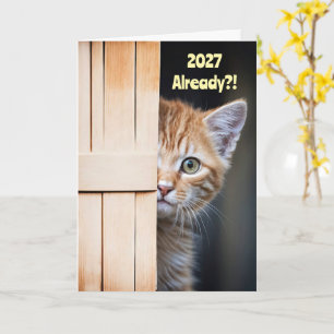 Süßer lustiger Neujahrskater 2027 Ingwer Orange Ki Karte