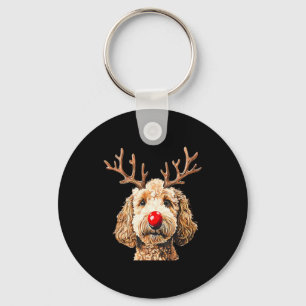 Süßer lustiger Rentiere-Santa-Goldendoodle-Weihnac Schlüsselanhänger