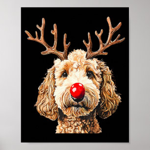 Süßer lustiger Rentiere Weihnachtsmann Goldendoodl Poster
