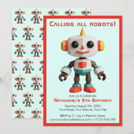Süßer lustiger Roboter Kindergeburtstag Einladung
