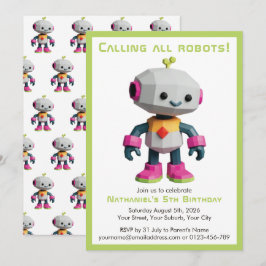 Süßer lustiger Roboter Kindergeburtstag Einladung