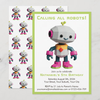 Süßer lustiger Roboter Kindergeburtstag Einladung