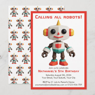 Süßer lustiger Roboter Kindergeburtstag Einladung