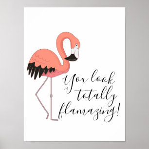 Süßer lustiger rosa Flamingo total flammend Poster