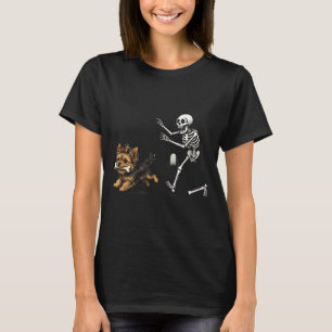 Süßer lustiger Skelett jagt Yorkie-Hunde-Liebhaber T-Shirt