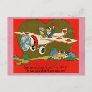 Süßer lustiger Vintage Valentinstag Flugzeug Gedic Postkarte