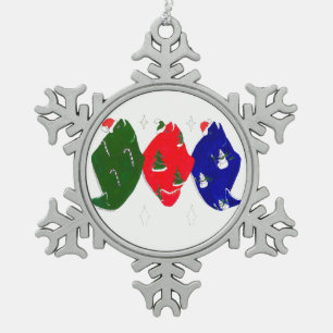 Süßer lustiger Weihnachtsbaum-Feiertags-Heilbutt-T Schneeflocken Zinn-Ornament