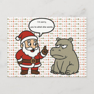 süßer, lustiger Weihnachtsmann und Nilpferd Weihna Feiertagspostkarte