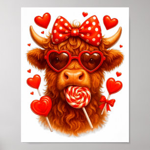 Süßer Lutscher Highland-Kuh Valentinstag Rotes Her Poster