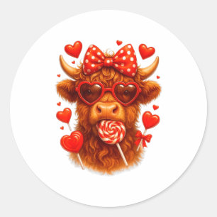Süßer Lutscher Highland-Kuh Valentinstag Rotes Her Runder Aufkleber