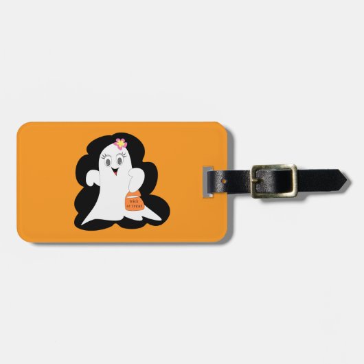 Süßer Mädchen-Geist Halloween-Süßigkeiten oder Sau Gepäckanhänger (Vorderseite horizontal)