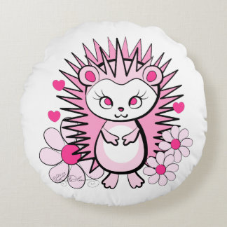 Süßer Mädchen-Igel Rosa Rundes Kissen