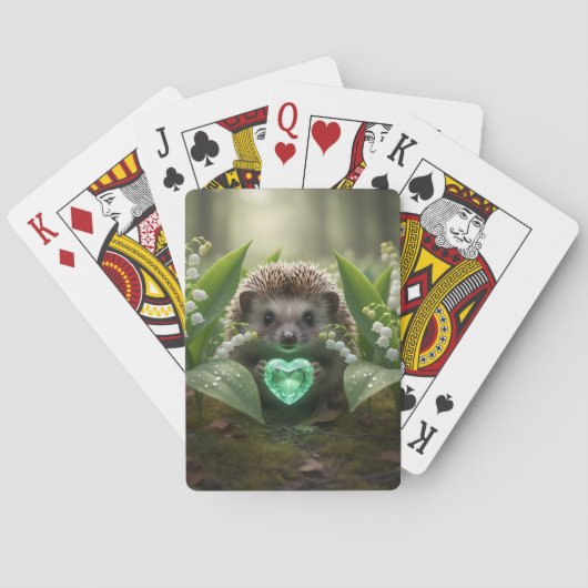 Süßer Mai-Igel mit Smaragdherz Spielkarten (Rückseite)