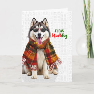 Süßer Malamute-Hund Lustige Flöhe Navidog Weihnach Feiertagskarte