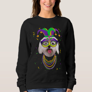 Süßer Malteser Hund Mardi Gras Festival Maske Perl Sweatshirt