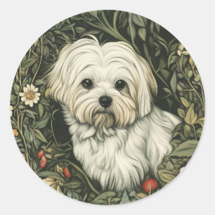 Süßer Malteserhund in einem Garten im Stil von Wil Runder Aufkleber