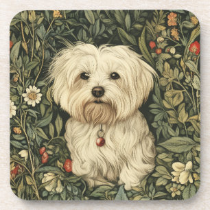 Süßer Malteserhund in einem William-Morris-Garten Getränkeuntersetzer