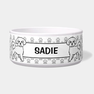 Süßer maltesischer Cartoon-Hund mit Pfoten und Nam Napf