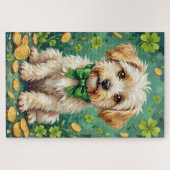 Süßer maltesischer St. Patrick’s Day Glückshund Puzzle (Horizontal)
