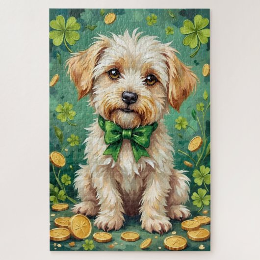 Süßer maltesischer St. Patrick’s Day Glückshund Puzzle (Vertikal)