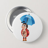 Süßer Marienkäfer Blaue Regenschirm Regenstiefel Button (Vorne & Hinten)