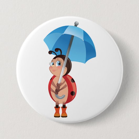 Süßer Marienkäfer Blaue Regenschirm Regenstiefel Button (Vorderseite)