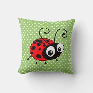 Süßer Marienkäfer Polka Punkte Grün & Rot Kissen